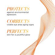 Protects against environmental aggressors, Corrects visible eye area aging signs, Perfects skin for a youthful glow